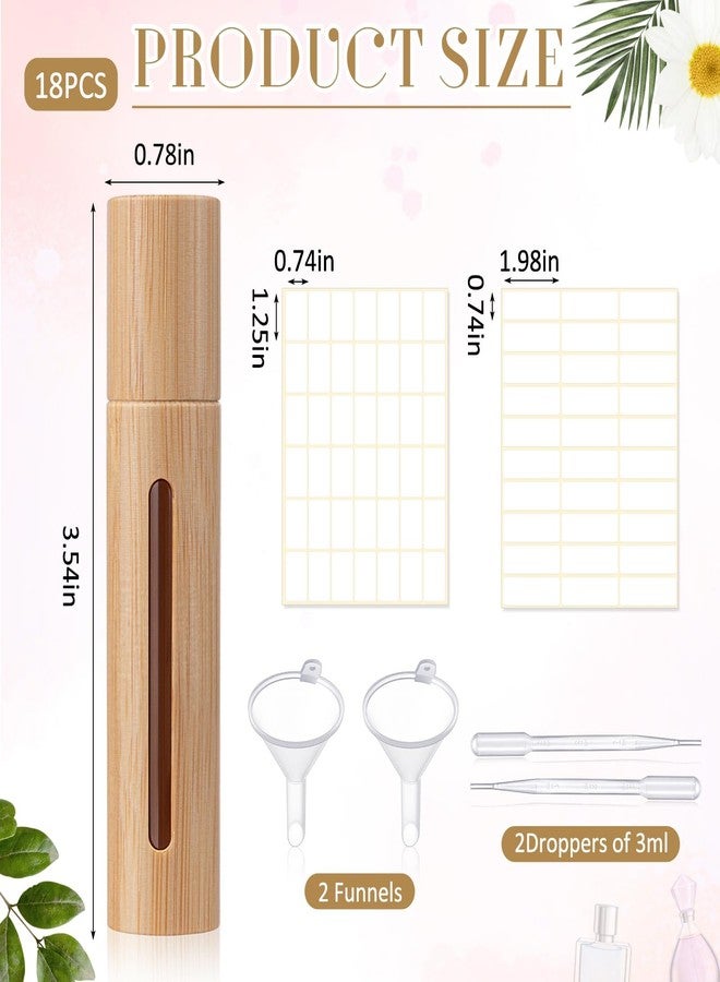 BrightRow 18 Pcs 10ml Bamboo Roll on Bottles for Essential Oils Empty Bottles with Stainless Steel Roller Balls with Funnels, 3ml Droppers and Stickers - Image 2